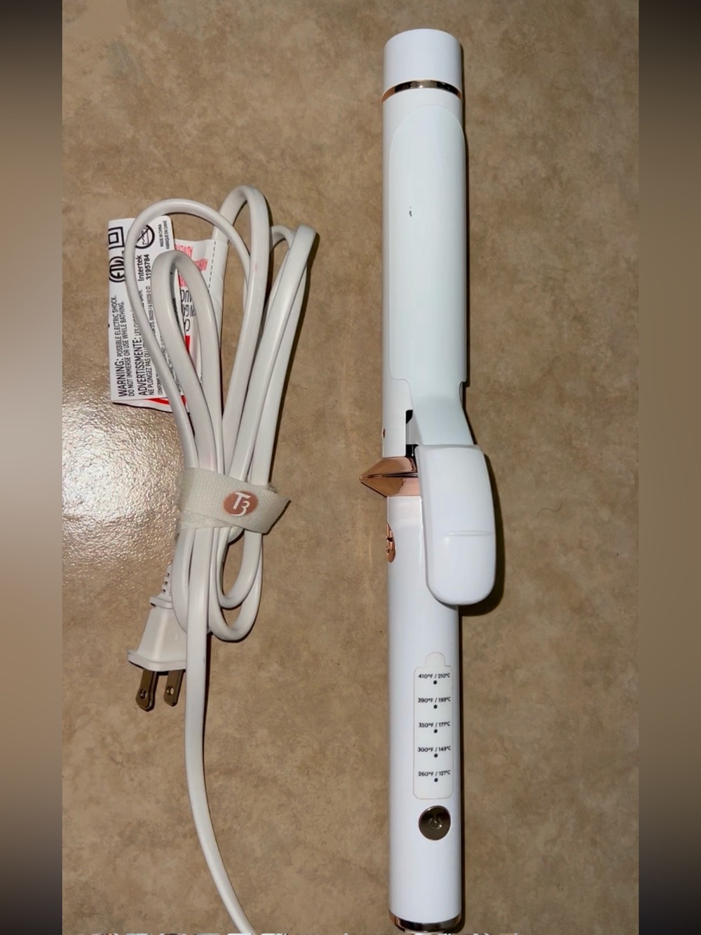 T3 White Curling Iron with Rose Gold Trim - 1" Ceramic Barrel